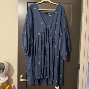 Blue Floral Embroidered Dress